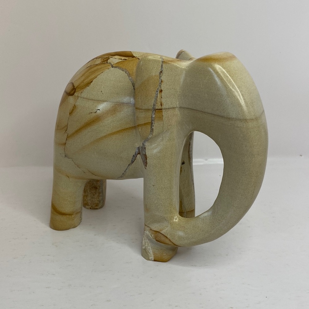 Marble Elephant Statue 5 1/2” Tall Cream Brown